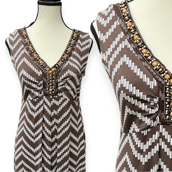 Chico's Dresses Chicos Maxi Dress Brown Zig Zag Chevron V Neck
